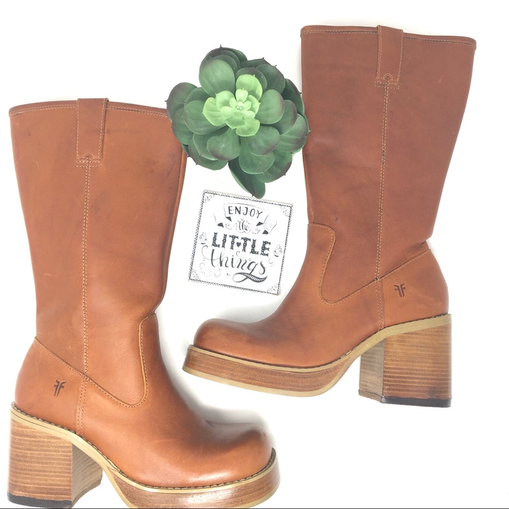 Vintage Chunky Heel Frye Dorian Platform Boots